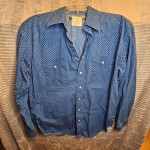 Panhandle Rough Stock Men's Blue Geometric Print LS Western Snap Shirt Size L